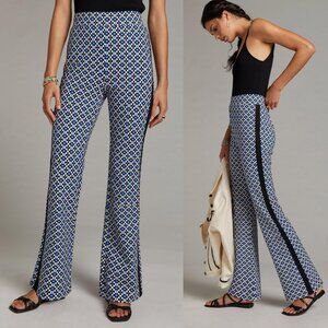 Anthropologie Maeve Pull-On Bootcut Pants in Blue Motif High Rise Side Stripe XS